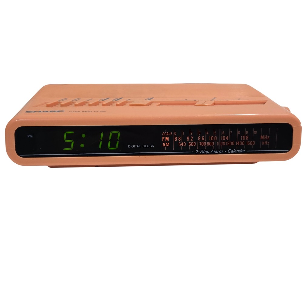 Sharp Alarm Clock Radio FX-C22 Dual Alarm Calendar Peach Vintage 80s Tech VIDEO